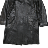 Womens Black Faux Leather Coach Jacket L Leather Plain Button Long Sleeve