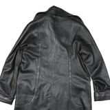 Womens Black Faux Leather Coach Jacket L Leather Plain Button Long Sleeve