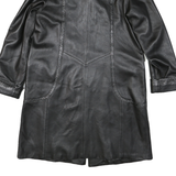 Womens Black Faux Leather Coach Jacket L Leather Plain Button Long Sleeve