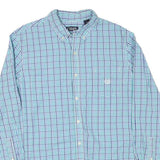 CHAPS Mens Blue & Green Check Shirt L Cotton Blend Button-Down Casual