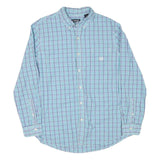 CHAPS Mens Blue & Green Check Shirt L Cotton Blend Button-Down Casual