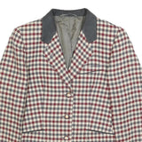 Womens Burgundy & Grey Check Wool Button Jacket M Classic Tailored