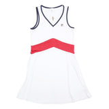 FILA Womens White & Red Sports Dress Polyester Sleeveless V-Neck S Athletic