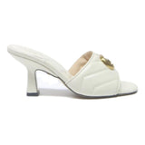 GUCCI Womens White Leather Mules UK 4 Quilted Open Toe Mid Heel Slides
