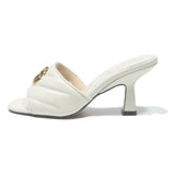 GUCCI Womens White Leather Mules UK 4 Quilted Open Toe Mid Heel Slides