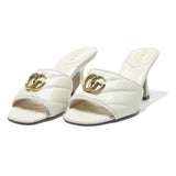 GUCCI Womens White Leather Mules UK 4 Quilted Open Toe Mid Heel Slides