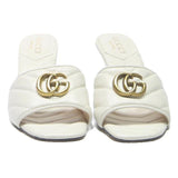 GUCCI Womens White Leather Mules UK 4 Quilted Open Toe Mid Heel Slides