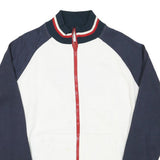 GUESS Mens White & Navy Zip Front Cotton Blend Jacket L Striped Ribbed Collar
