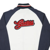 GUESS Mens White & Navy Zip Front Cotton Blend Jacket L Striped Ribbed Collar