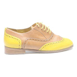 MI PIACI Womens Brogue Leather Beige & Yellow Flat Shoes UK 4.5 Stylish