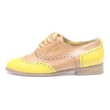 MI PIACI Womens Brogue Leather Beige & Yellow Flat Shoes UK 4.5 Stylish