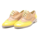 MI PIACI Womens Brogue Leather Beige & Yellow Flat Shoes UK 4.5 Stylish
