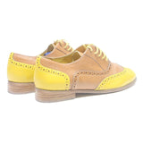 MI PIACI Womens Brogue Leather Beige & Yellow Flat Shoes UK 4.5 Stylish