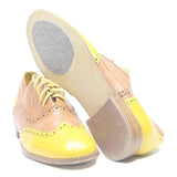 MI PIACI Womens Brogue Leather Beige & Yellow Flat Shoes UK 4.5 Stylish