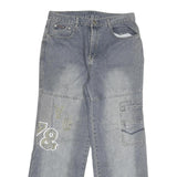 SUIT5AN Womens Jeans Blue Relaxed Wide-Leg Denim Medium W30 L29 Embroidered