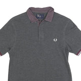 FRED PERRY Womens Grey & Burgundy Short Sleeve Polo Shirt M Cotton Blend Classic
