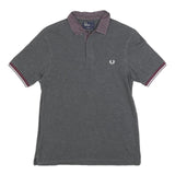 FRED PERRY Womens Grey & Burgundy Short Sleeve Polo Shirt M Cotton Blend Classic