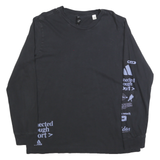 ADIDAS Mens Black Long Sleeve Crew Neck Graphic T-Shirt L Cotton Blend