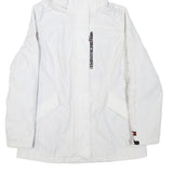 TOMMY HILFIGER Womens White Outdoor Jacket S Polyester Blend Hooded Zip Plain