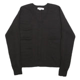CALVIN KLEIN Womens Black Plain Wool Pullover V-Neck Regular L Jumper Knitwear