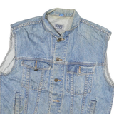 DENVER Mens Blue Denim Vest M Cotton Blend Button Closure Country Station Logo