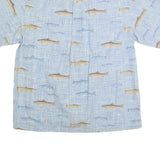 COLUMBIA Mens Blue & Beige Fish Print Cotton Shirt L Casual Outdoor Button-Down