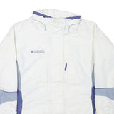 COLUMBIA Womens White & Light Blue Outdoor Jacket M Polyester Plain Zip Casual