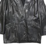 NEUENSCHWANDER Womens Black Leather Blazer Jacket L Button Closure Tailored