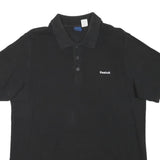 REEBOK Mens Black Short Sleeve Plain Polo Shirt L Cotton Blend Casual Sportswear