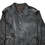 JAMA Womens Black Leather Button Jacket L Woven Minimalist Classic Fashion