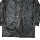 JAMA Womens Black Leather Button Jacket L Woven Minimalist Classic Fashion