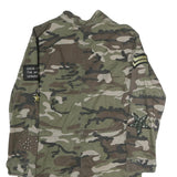 AMISU Mens Green Camouflage Military Jacket M Polyester Zip Pockets Casual