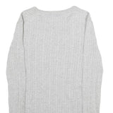 TOMMY HILFIGER Womens Grey Plain Cotton Jumper V-Neck Basic Knit Size S