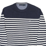 NAUTICA Mens Navy & White Striped Patterned Crew Neck Jumper Cotton Blend M