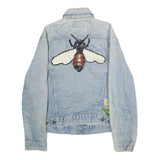 LEVI'S Womens Blue Denim Cotton Button Jacket L Embellished Bee Floral