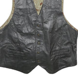 Mens Black Leather Button Jacket XL Plain Sleeveless Waistcoat Stylish