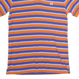 CHAPS Mens Orange & Blue Striped Short Sleeve Polo Shirt S Cotton Casual