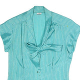 SPARE PARTS Womens Blue Printed Blouse Short Sleeve V-Neck S Tie Front