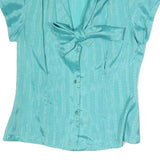 SPARE PARTS Womens Blue Printed Blouse Short Sleeve V-Neck S Tie Front
