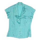 SPARE PARTS Womens Blue Printed Blouse Short Sleeve V-Neck S Tie Front