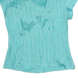 SPARE PARTS Womens Blue Printed Blouse Short Sleeve V-Neck S Tie Front