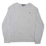 POLO RALPH LAUREN Mens Grey Plain Jumper Crew Neck Basic Knit L Cotton Blend