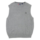 CHAPS Mens Grey Plain Cotton Blend Jumper V-Neck Basic Knit L Sleeveless Vest
