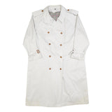 Womens White Cotton Button Jacket L Plain Classic Long Sleeve Casual Outerwear