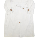 Womens White Cotton Button Jacket L Plain Classic Long Sleeve Casual Outerwear