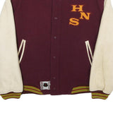 BENETTON Mens Burgundy & Cream Wool Varsity Button Jacket L Wool Blend Retro