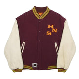 BENETTON Mens Burgundy & Cream Wool Varsity Button Jacket L Wool Blend Retro