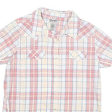WRANGLER Womens Pink & Cream Check Shirt L Western Style Short Sleeve Summer Top