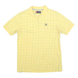 CHAPS Mens Yellow Checked Polo Shirt M Cotton Blend Classic Fit Casual