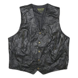 ROLENTA AMEE Mens Black Leather Button Jacket L Genuine Classic Vest